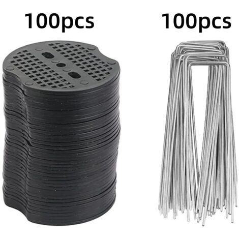 100 à 400 piquets de jardin en forme de U avec rondelles de protection pour fixer les filets anti-mauvaises herbes et autres accessoires de jardinage. (1/5)