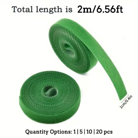 Attaches pour plantes en nylon vert 2 m x 1 cm, cordes de jardin réutilisables pour vignes et tomates, durables pour une utilisation intérieure/extérieure, paquets de 20/10/5/1 attaches souples (1/5)
