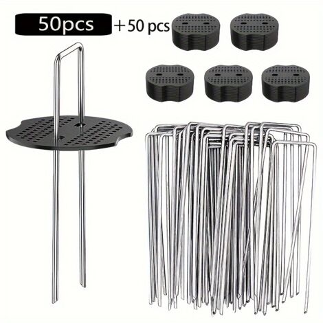 Lot de 200 piquets de tente galvanisés en forme de U avec rondelles - Ancrages au sol robustes pour tentes, bâches, toiles de paillage et toiles de paillage. (1/5)