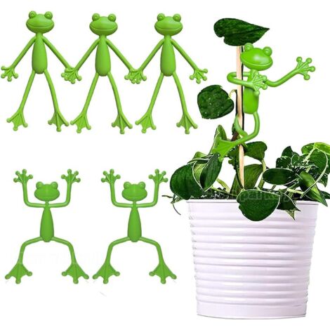 (5 pièces) Support pour plantes en forme de grenouille, support pour plantes grimpantes, pinces de serrage pour pots de fleurs, support mignon et stable, pour que vos plantes restent bien droites. (1/5)