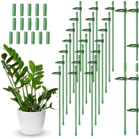 Lot de 20 anneaux de support réglables verts pour orchidées, roses et tomates, de 30 cm de hauteur, avec 10 tubes de connexion compatibles avec les plantes à tige unique. (1/4)