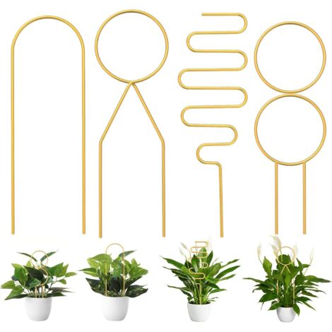 Lot de 4 petits supports métalliques pour plantes en pot, treillis doré pour plantes grimpantes (1/5)