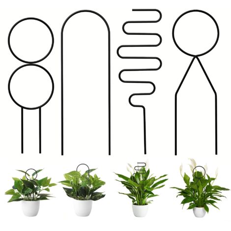 Lot de 4 petits treillis métalliques pour plantes en pot, treillis doré pour plantes grimpantes d'intérieur, mini treillis pour support de plantes en pot (noir) (1/5)