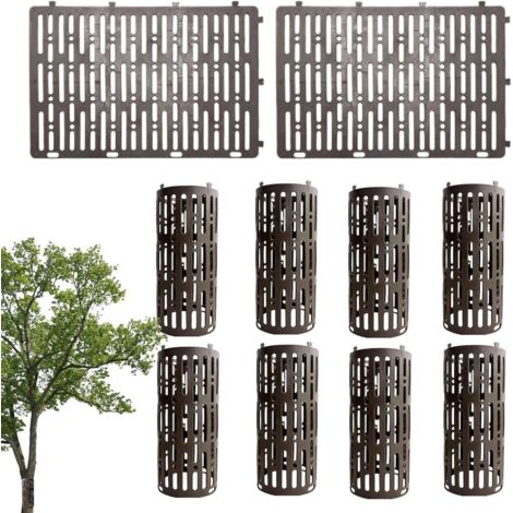 Protection de tronc d'arbre - Lot de 10 protections en plastique ajustables, housse respirante et résistante aux intempéries pour plantes de jardin, marron (1/5)