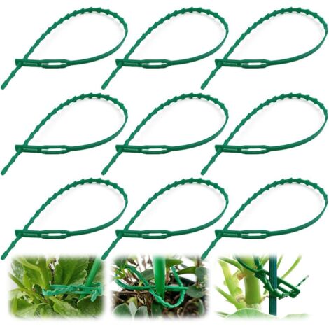 100 attaches pour plantes réglables, 17 cm, barbelées, flexibles, vertes, pour plantes grimpantes et fleurs. (1/5)