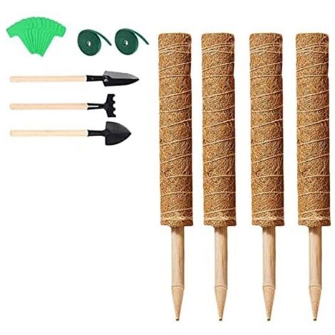 Ensemble de 4 tuteurs pour plantes grimpantes en pot de 40 cm (16 pouces) pour plantes d'intérieur, avec étiquettes et mini-outils de jardinage. (1/5)