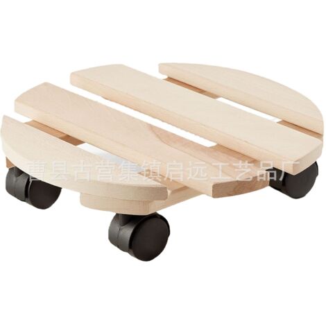 Support à roulettes rustique pour pot de fleurs d'intérieur, en bois massif antidérapant. (1/5)