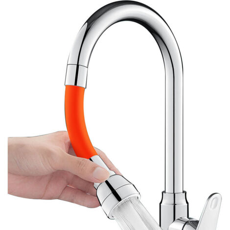 Rallonge de robinet de cuisine, pivotante à 360° pour économiser l'eau, avec tube en mousse souple, 3 modes de jet, bec coudé, rallonge universelle de 30 cm, orange KLB (1/5)