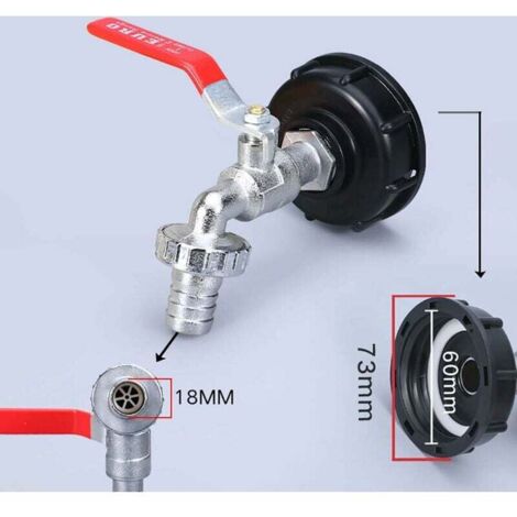 Robinet adaptateur pour réservoir résistant aux acides et aux alcalis, adaptateur double pour réservoir d'eau de pluie IBC 1/2' avec robinet en laiton, raccord pour tuyau d'arrosage. (1/5)