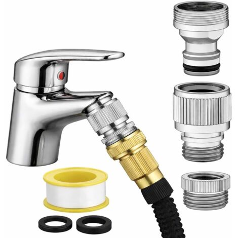 Raccord rapide pour robinet d'évier - Adaptateur robinet-tuyau pour cuisine/salle de bain. Compatible avec tuyau de douche, tuyau d'arrosage, machine à laver portable, tuyau de bain pour animaux. (1/5)