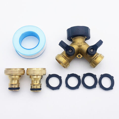 Robinet double pour machine à laver, distributeur en Y à 2 voies, adaptateur de tuyau en laiton, doré (1/5)