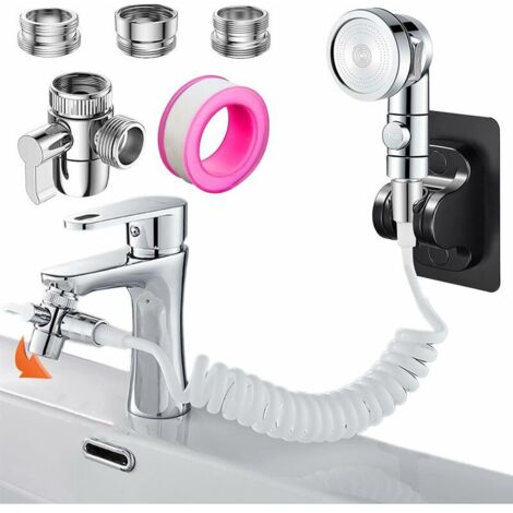 Douchette avec flexible rétractable 3M pour robinets de salle de bain/cuisine avec adaptateur de robinet aérateur M22 M24 G1/2 (robinet non inclus) (1/5)