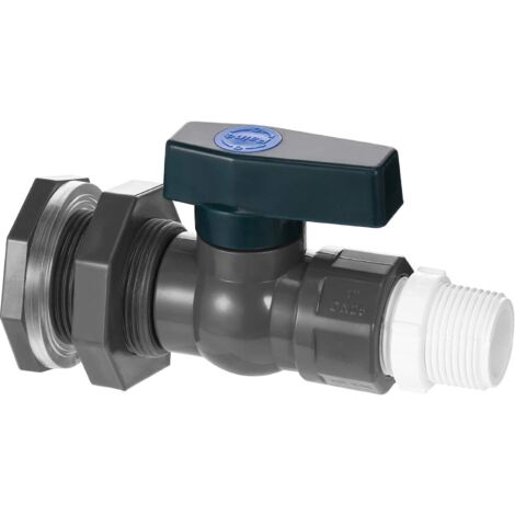 Robinet d'eau 3/4" PVC Vannes de réservoir d'eau de pluie Vanne de contrôle avec raccord traversant et adaptateur de tuyau compatible avec aquariums, piscines, bacs de jardin (1/5)