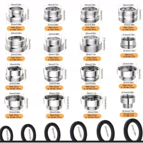 Kit d'adaptateurs de robinetterie 16 pièces avec 30 entretoises, connecteur de mitigeur aérateur pour tuyaux d'arrosage, éviers, compatible avec les robinets standard (1/4)