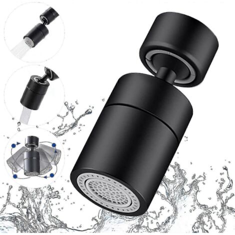 Bec de robinet rotatif à 360°, 2 modes, filtre à bulles réglable pour robinet de cuisine et salle de bain, filetage intérieur 22 mm, noir, 1 pièce - WELLNGS (1/2)