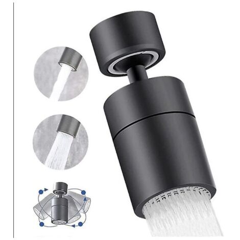 Douchette de robinet rotative à 360° pour robinet de cuisine (noire), 2 modes d'économie d'eau, avec filtre pour robinet de cuisine ou de salle de bain. (1/5)
