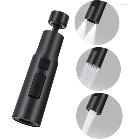 Douchette de robinet de cuisine avec fonction spray, protection anti-éclaboussures et 3 fonctions. Rallonge de robinet rotative à 360° pour plan de travail (HSx360) (1/5)