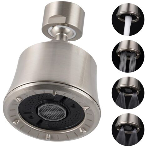Tête de robinet de cuisine avec rotule métallique, adaptateur d'aérateur pour robinet d'évier filetage interne 55/64-27UNS, 3 positions de jet, nickel brossé, chromé (1/5)