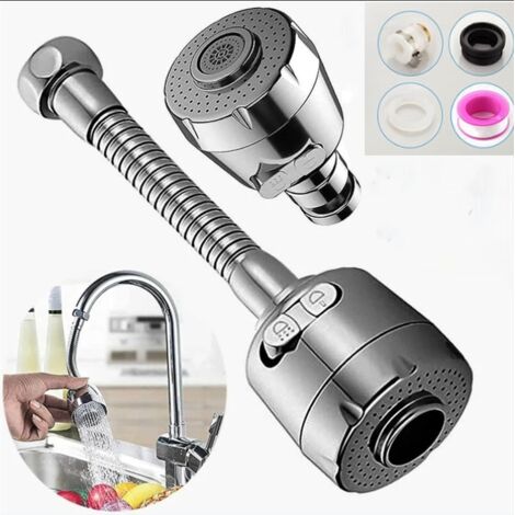 Aérateur de robinet rotatif à 360°, aérateur de robinet avec flexible d'extension, économiseur d'eau universel avec adaptateur de buse, embout de buse (1/5)