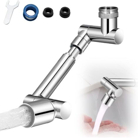 Rallonge pivotante à 1044° avec aérateur intégré et adaptateur multifonctionnel extensible pour robinets de 20, 22 et 24 mm d'épaisseur. (1/5)