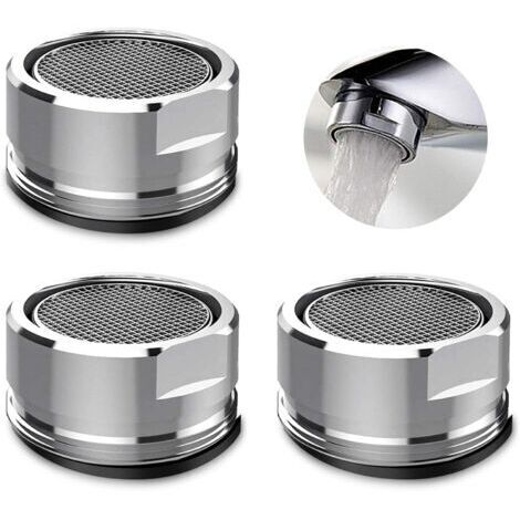 Aérateur de robinet 3 pièces, filtre de robinet avec joint d'étanchéité pour cuisine, salle de bain - Argent (diamètre extérieur 24 mm) (1/5)