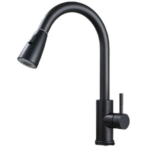 Robinet de cuisine avec douchette extractible, mitigeur à bec haut pivotant à 360° avec 2 jets, finition noire. (1/5)