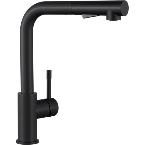 Robinet de cuisine noir, robinet de cuisine extractible avec bec, mitigeur d'évier en acier inoxydable noir mat, facile à installer (1/4)