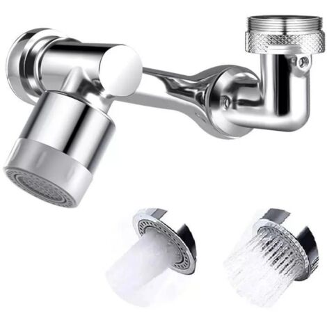 Rallonge de robinet pivotante à 1440°, support de robinet argenté avec deux positions de sortie d'eau, filtre haute densité pour évier de cuisine ou de salle de bain, compatibilité universelle (1/5)