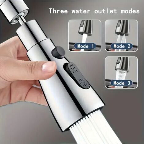 1 rallonge de robinet de cuisine multifonctionnelle avec arroseur rotatif universel à 360°, 3 positions de sortie d'eau et adaptateurs de montage de 20 à 24 mm de diamètre [DB] (1/5)