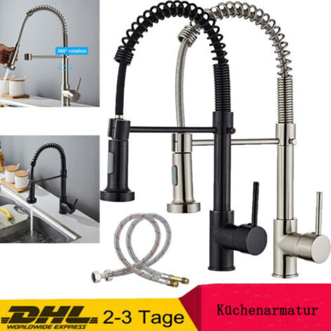 Robinet de cuisine moderne à douchette extractible, en acier inoxydable sans plomb, avec pommeau de douche à trois fonctions, idéal pour les grands éviers ou les éviers doubles. (1/5)