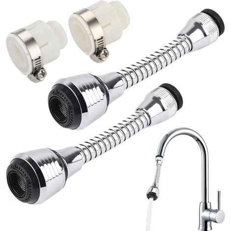 Lot de 2 prolongateurs de robinet flexibles avec aérateur rotatif à 360° et 2 modes de jet pour lavabo et salle de bain, adaptateur pour économiser l'eau (1/5)