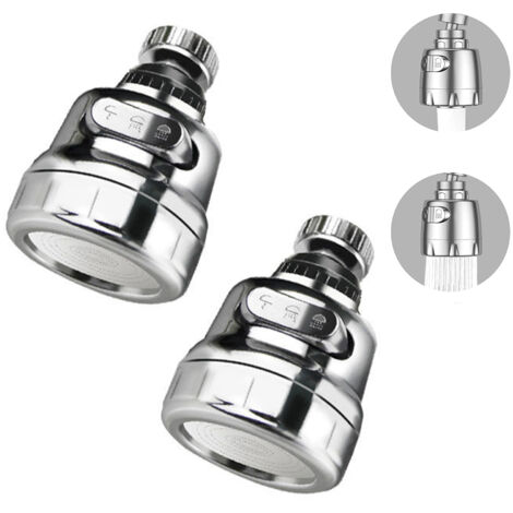 Lot de 2 aérateurs de robinet, aérateur rotatif à 360°, embout de pulvérisation régulateur et filtre économe en eau pour cuisine et salle de bain, 2 positions, argent (1/5)