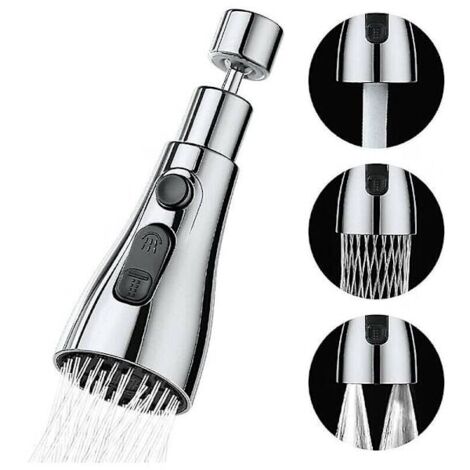 Promotion Robinet de Cuisine Douchette 3 Modes - Buse de Robinet de Cuisine à 360 Degrés, Tête de Robinet, Douchette Mitigeur d'Évier, Extension de Robinet de Cuisine (Argent) (1/5)