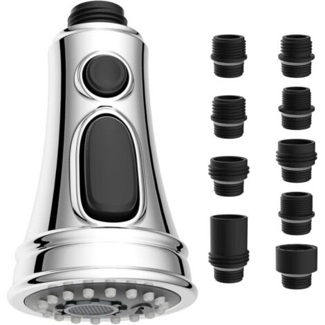Tête de robinet de cuisine de rechange, tête de robinet de cuisine extractible avec 9 adaptateurs, bec d'évier à 3 fonctions compatible avec la plupart des robinets ( (1/5)