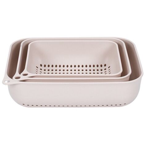 Panier à linge rectangulaire en plastique PP avec égouttoir, panier à légumes et panier de rangement pour fruits et légumes (lot de 3) - Abricot (1/5)