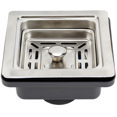 Égouttoir carré en acier inoxydable (4,5 cm) pour évier de cuisine ou salle de bain. (1/5)