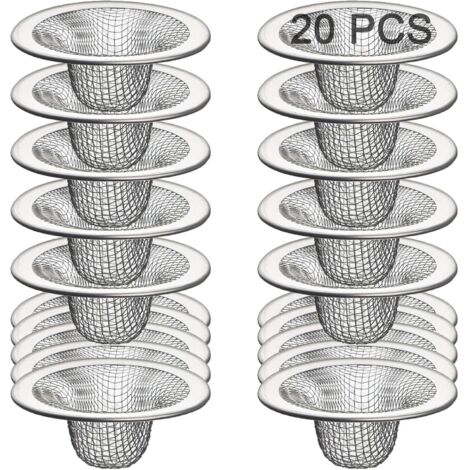 Lot de 20 crépines pour lavabo, crépine en acier inoxydable de 7 cm (2,75 po), filtre à panier, panier de lavabo, récupérateur de cheveux, couvercle de filtre pour lavabo de grande taille. (1/5)