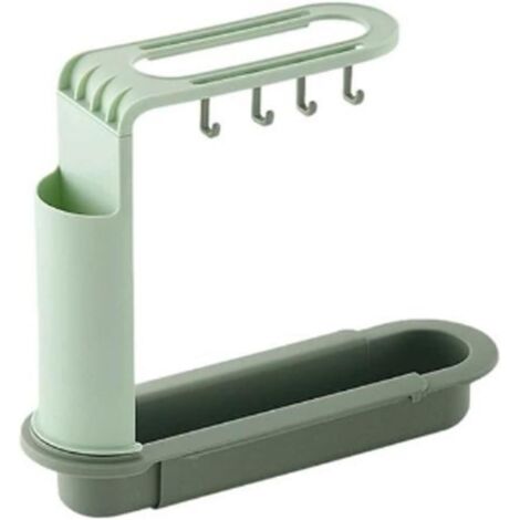 Égouttoir télescopique pour évier, porte-savon et éponge, barre à torchons, panier de rangement hygiénique réglable pour articles ménagers (Couleur : Vert) (1/5)