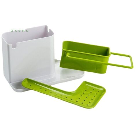 Rangement pour évier, porte-éponge, grattoir, brosse, liquide vaisselle (1/4)