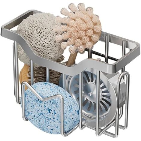 Porte-brosse à vaisselle en acier inoxydable - Étagère murale de rangement pour torchons argentée (1/5)