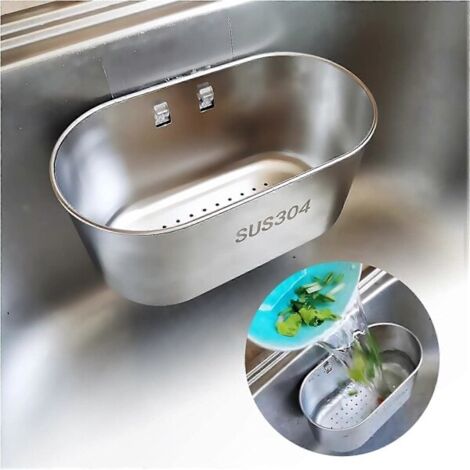 Panier de vidange d'évier en acier inoxydable, récupérateur de déchets de cuisine, argenté - Autocollants 3M argentés (1/5)