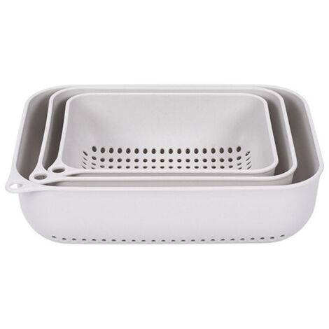 Panier à linge rectangulaire en plastique PP, égouttoir, filtre, panier de rangement pour fruits et légumes, lot de 3 pièces - Blanc (1/5)