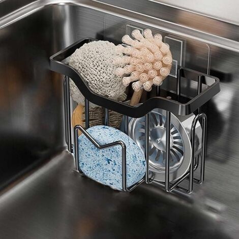 Porte-brosse à vaisselle en acier inoxydable - Étagère murale de rangement pour torchons noire (1/5)