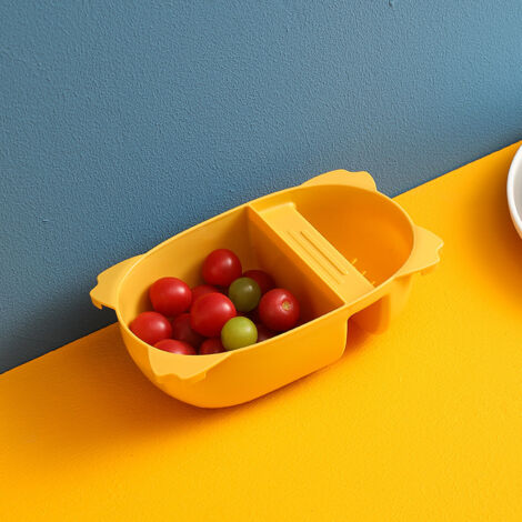 Panier égouttoir multifonctionnel, récupérateur de déchets de cuisine pour filtrer les résidus et laver les fruits et légumes (JAUNE) (1/5)