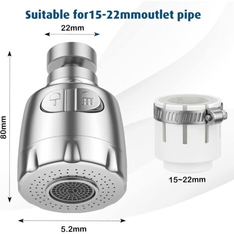 Aérateur de robinet, filtre pivotant à 360°, aérateur de robinet, régulateur de débit et filtre à économie d'eau pour robinet de cuisine et salle de bain, argent (1/5)