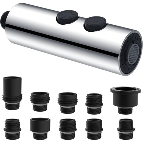 Tête de robinet de cuisine extractible métallique de rechange avec 10 adaptateurs, douchette extractible pour évier, buse de pulvérisation à 2 fonctions compatible avec Moen, American Airlines et S&W. (1/5)