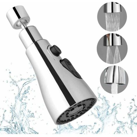 Douchette de robinet de cuisine à 3 modes - Buse à 360 degrés pour robinet de cuisine, tête de mitigeur, douchette de tuyau d'évier, rallonge pour robinet de cuisine (Argent) (1/5)