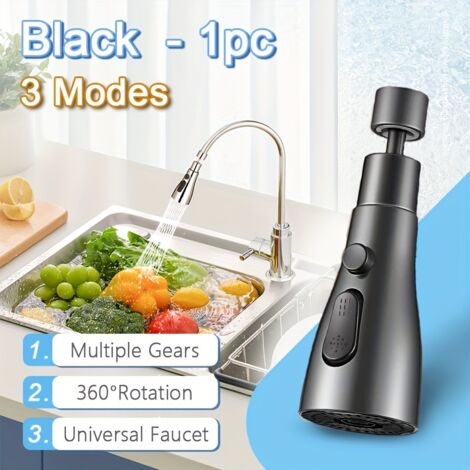 Rallonge de robinet de cuisine à 3 jets avec aérateur anti-éclaboussures - Tête pivotante à 360°, pulvérisateur haute pression, buse à 3 modes (bulles/nettoyage/jet), classique... (1/5)