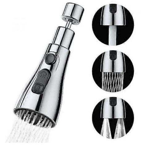 Douchette de robinet de cuisine en promotion, 3 modes - Buse de robinet de cuisine à 360°, tête de mitigeur, douchette d'évier, rallonge de robinet de cuisine (Argent) Argent (1/5)