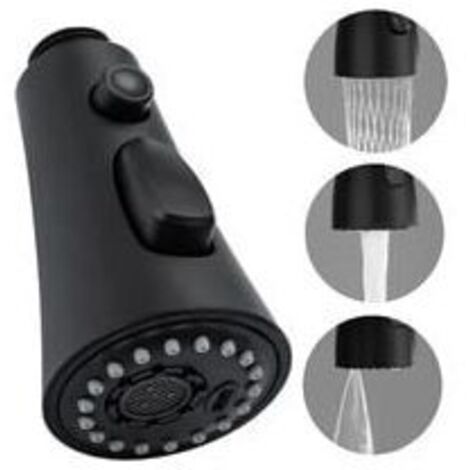 Douchette de robinet de cuisine à 3 positions, douchette extractible, tête G1/2, remplacement pour robinet de salle de bain, chrome noir (1/2)